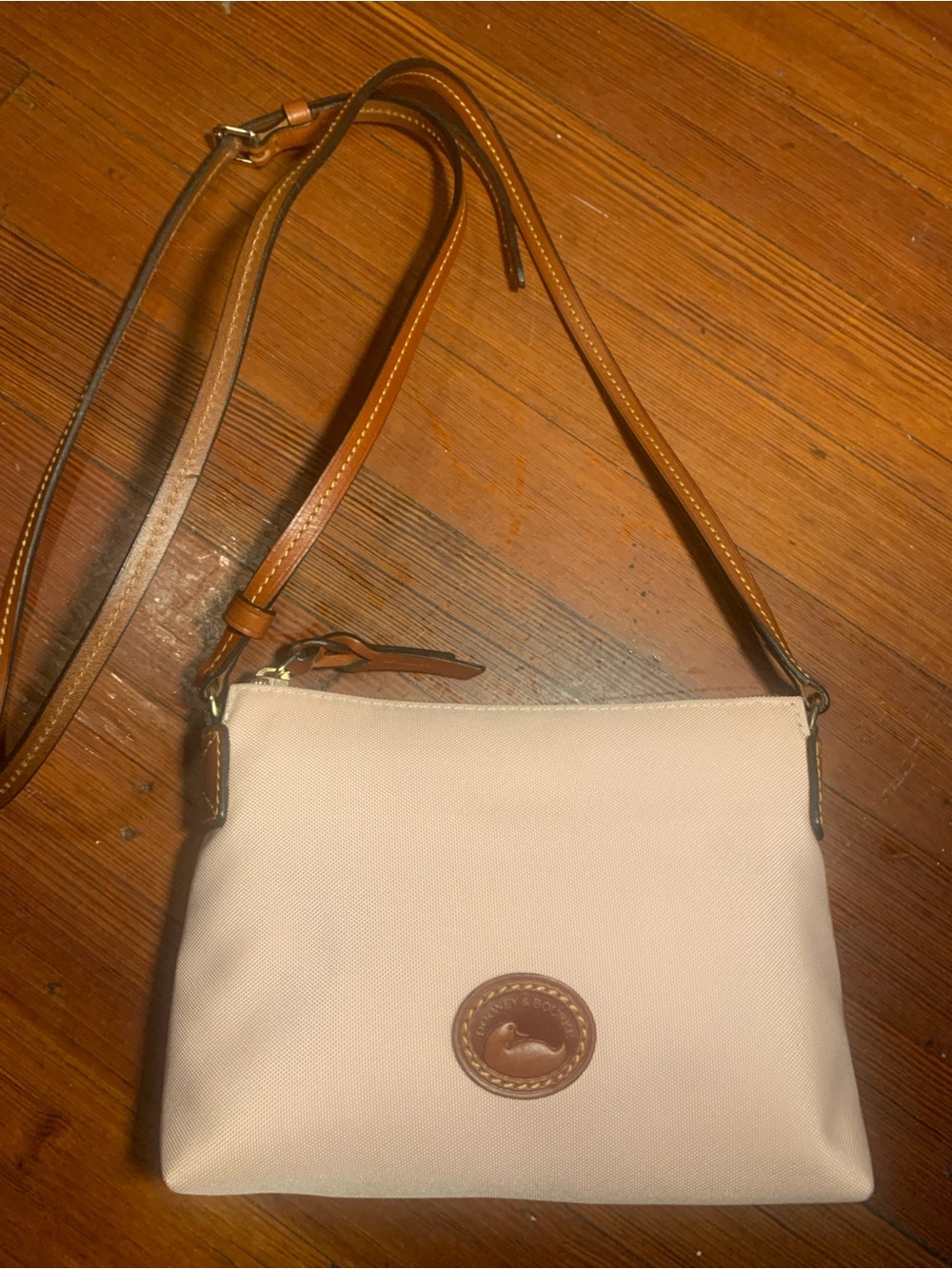 Dooney & Bourke Pink Canvas Crossbody with Brown Leather Trim